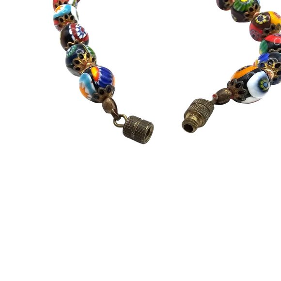 Vintage Venetian Murano Millefiori Glass Bead Necklace & Clip-On Earrings Set - Picture 15 of 16
